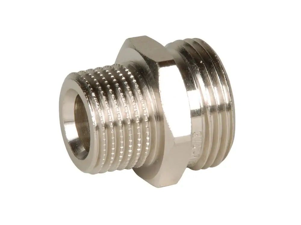 Anschlussstück aus Metall mit Gewinden, verwendet zur Verbindung von Rohrsystemen. Hersteller ist Fränkische.